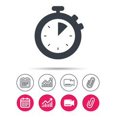 Stopwatch icon. Timer or clock device sign.