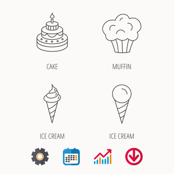Cake, ice cream and muffin icons.