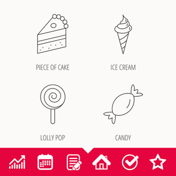 Cake, candy and ice cream icons.