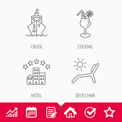 Cruise, waves and cocktail icons.