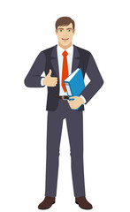 Businessman holding a folder and showing thumb
