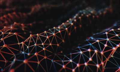 3D illustration. Mesh interconnected by tubes and spheres in the form of organic fabric.