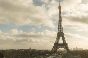 Cityscape of Paris in sepia