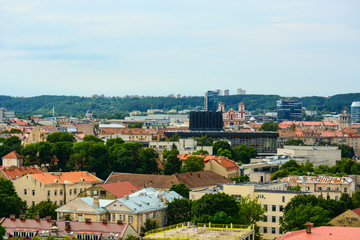 The cityscape of the old town of Vilnius, Lithuania. Medieval architecture, Gothic style buildings