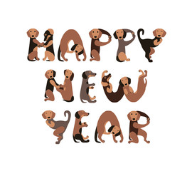 Happy New Year! Vector Inscription of dogs letters