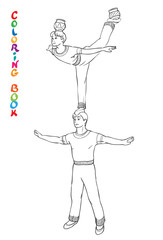 Vector illustration of circus acrobats. Coloring book