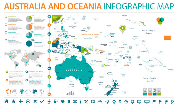 Australia and Oceania Map - Info Graphic Vector Illustration