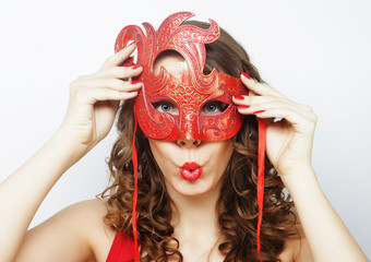beautiful curly woman with mask
