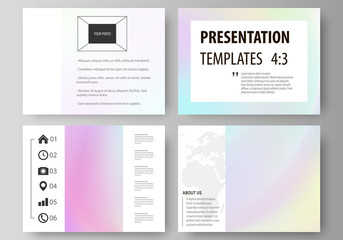Business templates for presentation slides. Abstract vector layouts in flat design. Hologram, background in pastel colors with holographic effect. Blurred colorful pattern, futuristic surreal texture.