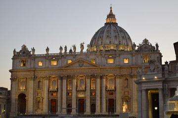 Fototapeta na wymiar St. Peter's Basilica at dusk. Rome, Italy