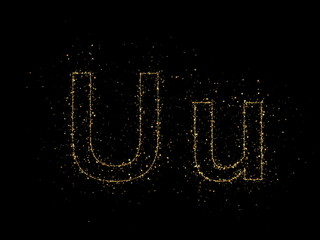 Letter U is a particle of gold font. 3d illustration, 3d rendering © Pierell
