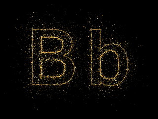 The letter B is a particle of gold font. 3d illustration, 3d rendering