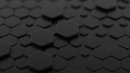 Black, abstract background with hexagons. 3d illustration, 3d rendering.