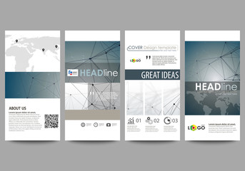 Flyers set, modern banners. Business templates. Cover design template, abstract vector layouts. DNA and neurons molecule structure. Medicine, science, technology concept. Scalable graphic.