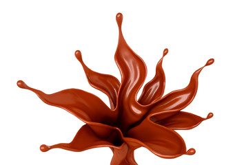 Isolated splash of chocolate flower lily orchid. 3d illustration, 3d rendering.