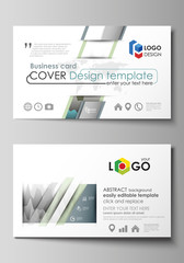 The minimalistic abstract vector illustration of the editable layout of two creative business cards design templates. Rows of colored diagram with peaks of different height.