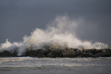 Waves on the rocks at dawn