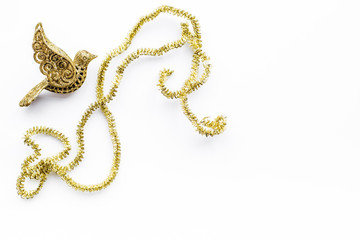 Christmas eve set with bird toys on white background top veiw mock-up