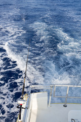 Deep sea rod and reel fishing from boat