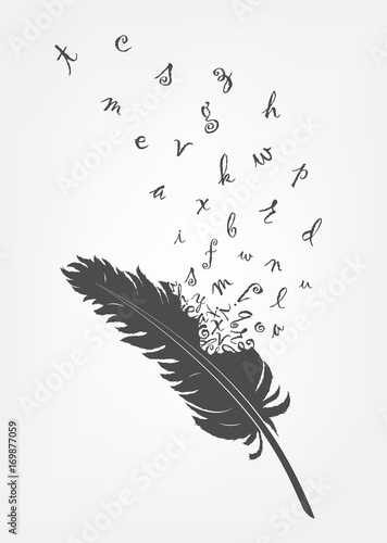 "old feather with flying alphabet letters" Stock image and royalty-free ...