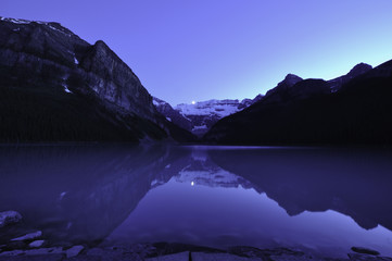 Moon setting over Lake Louise