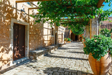 Fototapeta na wymiar The courtyard of Arkadi Monastery on Crete island, Greece