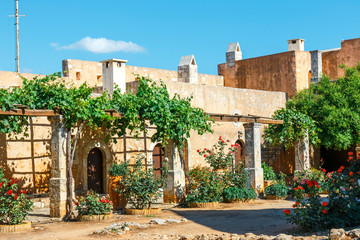 The courtyard of Arkadi Monastery on Crete island, Greece