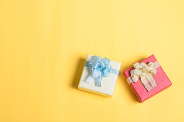 Gift box on yellow color background,Present for giving in holidays