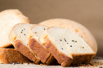 Sliced sesame bread on rustic wooden,Homemade bakery cooking at home,Healthy food