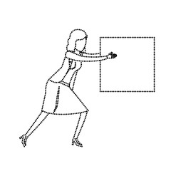 business woman holding a square block monochrome silhouette dotted