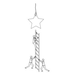 businessman climbing wooden stairs to reach a star monochrome silhouette dotted