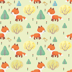 Baby colorful seamless pattern with the image of a cute woodland animals. Vector background.