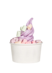  a cup with organic frozen yogurt Ice cream isolated on white background
