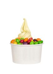  a cup with organic frozen yogurt Ice cream isolated on white background
