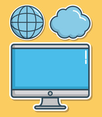 computer and cloud computing related icons around over yellow background colorful design vector illustration