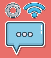 Fototapeta premium speech bubble with gear and wireless sign icon over red background colorful design vector illustration