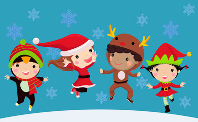 Fototapeta premium Illustration of cute kids wearing Christmas costumes