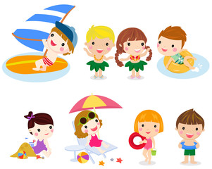 Set of children play on summer holidays