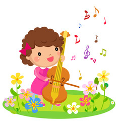 The little girl is playing the cello