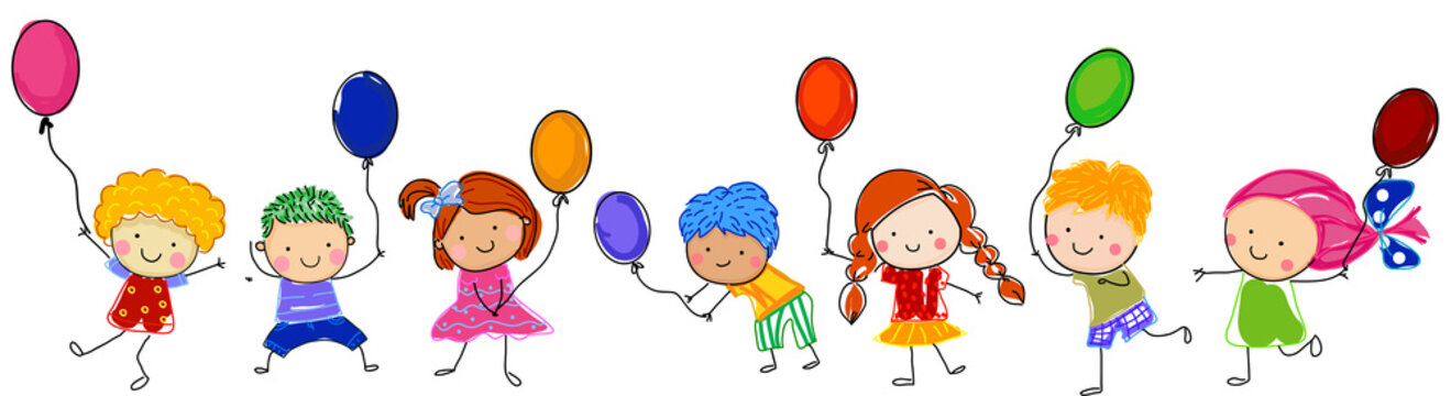 Sketch children with balloons