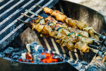 Campfire and firewood at camping site in the forest British Columbia Canada.