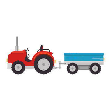 Farm tractor with carriage vector illustration design