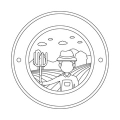 farmer with rake seal stamp icon vector illustration design