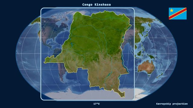 Congo Kinshasa - 3D tube zoom (Kavrayskiy VII projection). Satellite