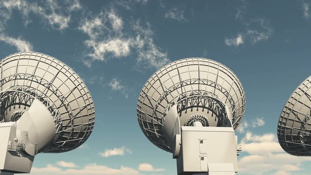 4k Satelite Dishes at dusk,Very Large Radio Observatories,Military Radar,Space exploration.