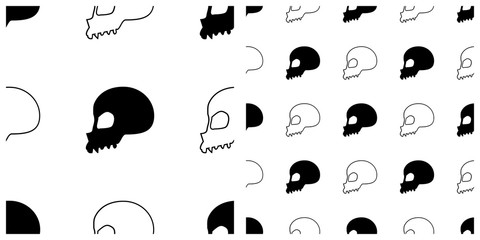 Seamless of Halloween pattern on transparent background. Single pattern is shown in the left. The example of assembly seamless is shown in the right.  