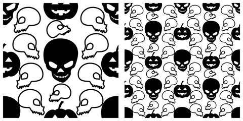 Seamless of Halloween pattern on transparent background. Single pattern is shown in the left. The example of assembly seamless is shown in the right.  