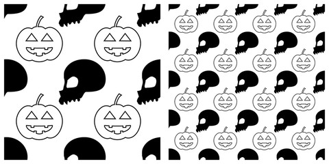 Fototapeta na wymiar Seamless of Halloween pattern on transparent background. Single pattern is shown in the left. The example of assembly seamless is shown in the right. 
