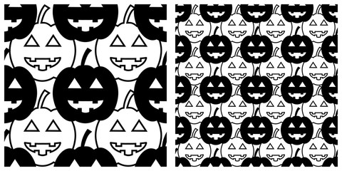 Seamless of Halloween pattern on transparent background. Single pattern is shown in the left. The example of assembly seamless is shown in the right.  