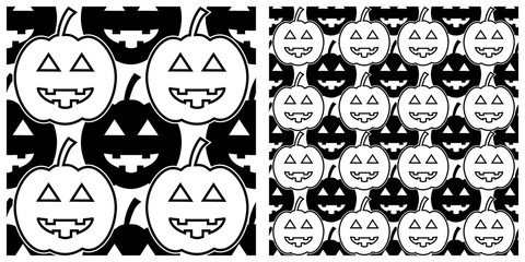 Seamless of Halloween pattern on transparent background. Single pattern is shown in the left. The example of assembly seamless is shown in the right. 